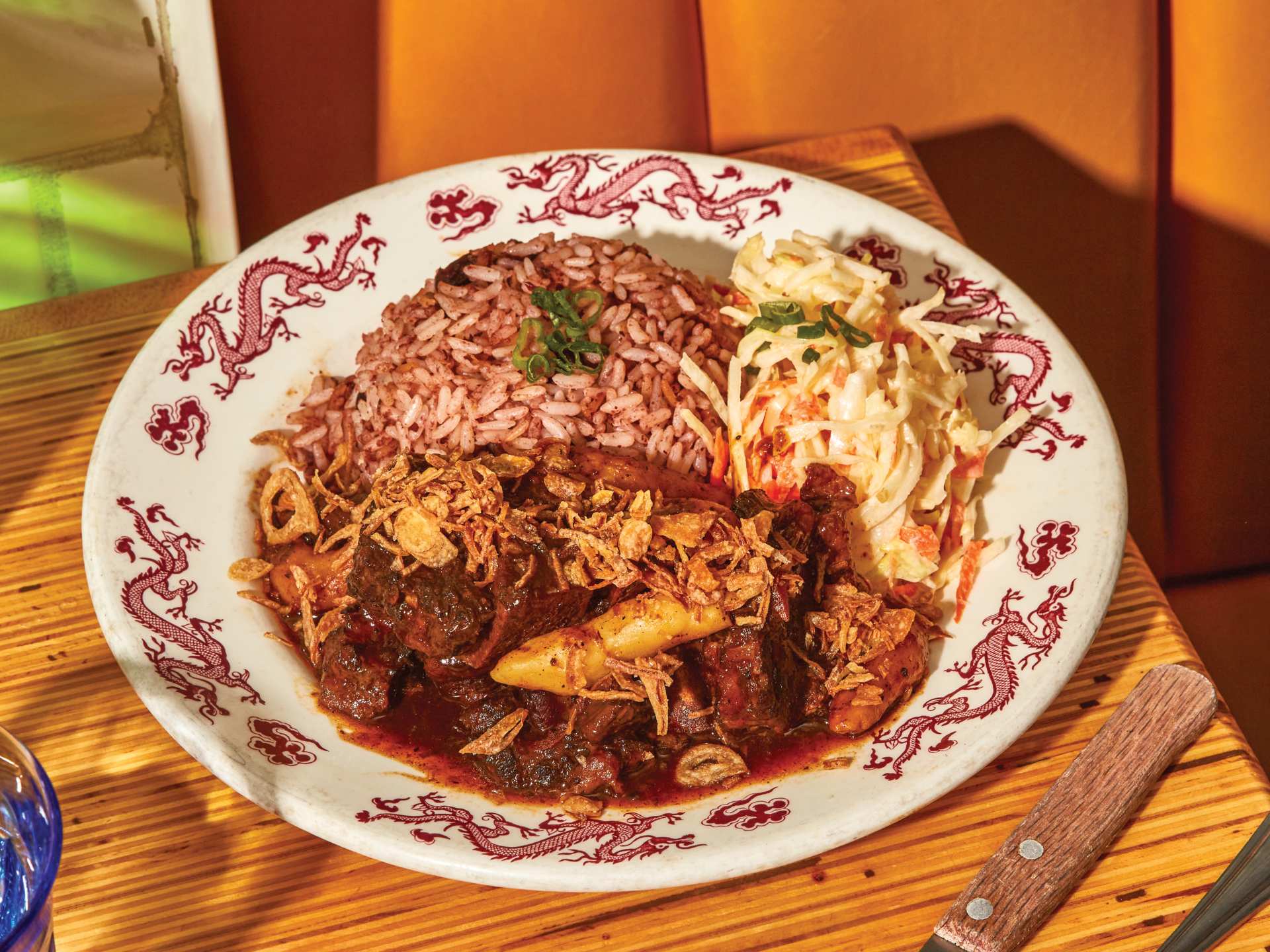 Jamaican oxtail with rice and peas at Patois