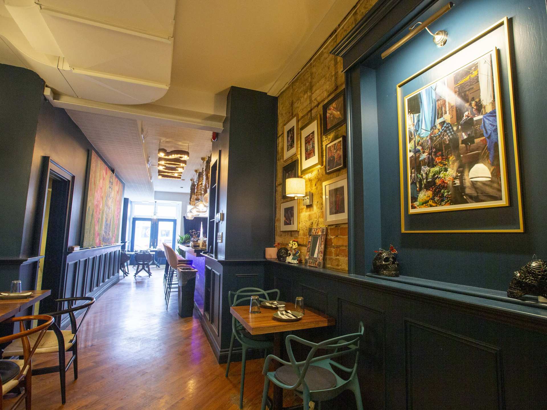 The blue dining room at La Bartola on College Street