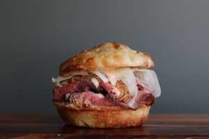 Leslie's Sandwich Room | La Boeuf with roast beef, horseradish and crispy shallots